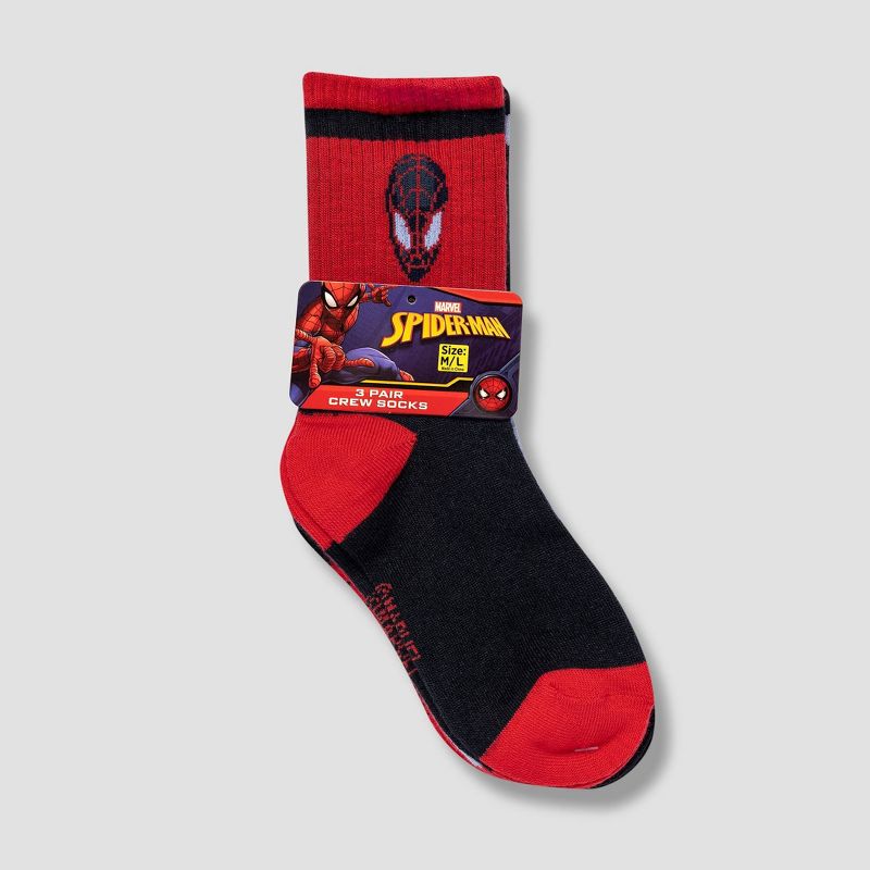 Boys' Marvel Spider-Man 3pk Crew Socks - Red/Black/Gray, 2 of 3
