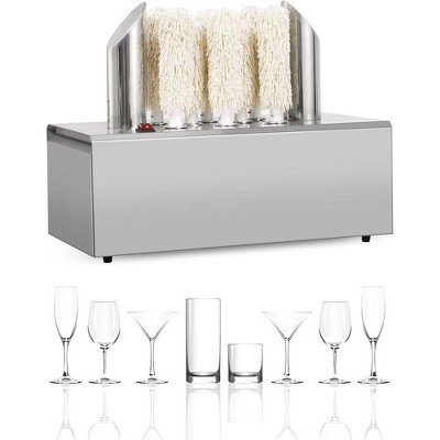 Electric Wine Glass Polisher with 5 Cotton Brushes and High-Power Heater, Stainless Steel, ideal for bars, kitchens, and restaurants