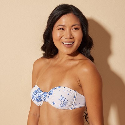 Shade & Shore Women's Front Knot Bandeau Bikini Top - Shade & Shore™ White/Blue XL — фото 5