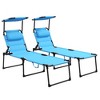 TiramisuBest Set of 2 Adjustable Folding Chaise Lounges w/ Cushioned Seat, Sunshade & Headrest for Beach/Camping/Hiking (Light Blue) - 4 of 4