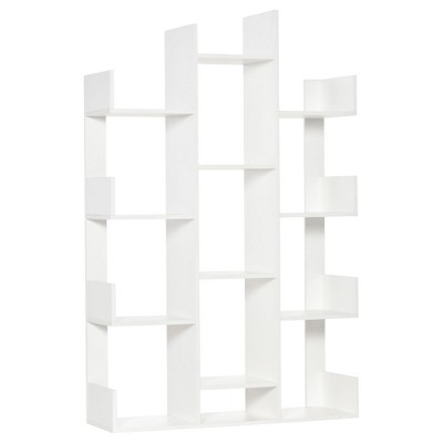 HOMCOM Tree Bookshelf, Modern Freestanding Bookcase with 13 Open Shelves, Display Unit for Living Room, Study, or Office, White