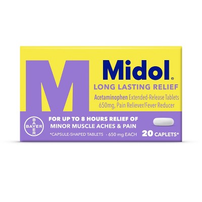 Midol Menstrual Relief Long Lasting Pain Reliever Caplets with Acetaminophen for Menstrual Period Pain Symptoms - 20ct