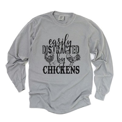 Simply Sage Market Women's Distracted By Chickens Long Sleeve Garment Dyed Tee