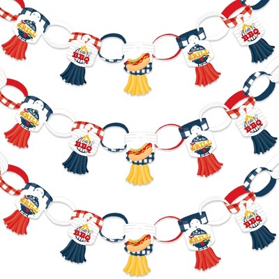 Big Dot of Happiness Fire Up the Grill - 90 Chain Links and 30 Paper Tassels Decoration Kit - Summer BBQ Picnic Party Paper Chains Garland - 21 feet