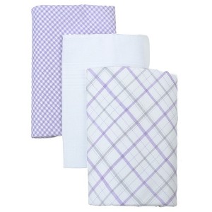 TheDapperTie Men's White Solid And Lavender Plaid 100% Cotton 3 PCS Handkerchiefs - 1 of 4
