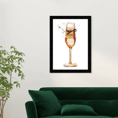 15" x 21" Fashion Champagne Bar Cart Framed Wall Art Print Orange: Modern Kitchen Decor - Wynwood Studio