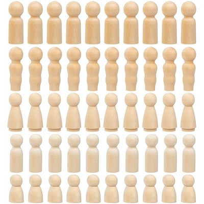 Juvale Wood Peg Dolls, Wooden Figures (5 Sizes, 50-Pack)