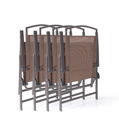 Brown Steel and Glass 5-Piece Patio Dining Set with Umbrella Hole
