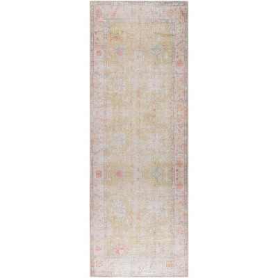 Livabliss 2'7"x7'3" Livabliss Kemer Traditional Machine Washable Rug Pink: Runner, Flatweave, Polyester, Indoor Use
