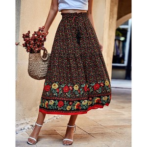 Womens Summer Skirts Elegant Floral Boho Flowy High Waist Casual Beach Skirt - 1 of 4