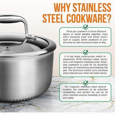 NutriChef 2 QT Stainless Steel Non-Stick Sauce Pot with Glass Lid