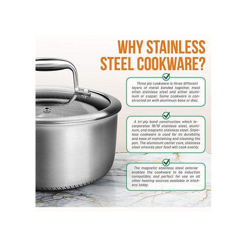 NutriChef 2 QT Stainless Steel Triply Sauce Pot with Glass Lid, 4 of 8