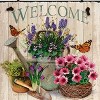 Slickblue Nature-Inspired Welcome Slate Wall Decor – 9.5” Hanging with Baskets of Flowers, Butterflies & Leather Cord - 3 of 3