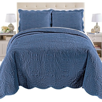 Collections Etc Bridget Textured Ring Design Oversized Scalloped Edge Bedspread