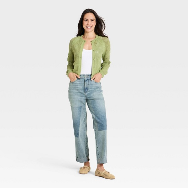 Jeans rectos cropped de tiro alto con parches vintage - Universal Thread™ Lavado medio 3