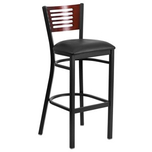 Emma and Oliver Black Decorative Slat Back Metal Restaurant Dining Barstool - 1 of 4