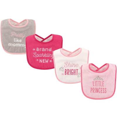 Image of Luvable Friends Baby Girl Cotton Drooler Bibs with Fiber Filling 4pk, Princess, One Size