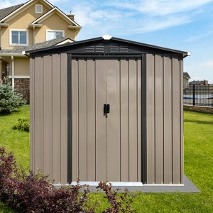4x6FT Outdoor Storage Sheds, Utility Tool Storage Shed With Sloped Roof Design And Sliding Door, Waterproof Roof Design Garden Storage House - 1 of 4