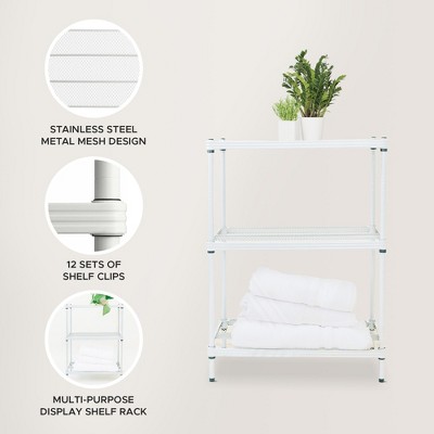 MeshWorks 3-Tier Adjustable White Metal Utility Shelving Unit
