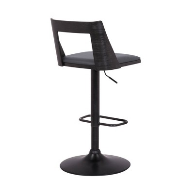 Milan Adjustable Swivel Gray Faux Leather & Black Wood Barstool
