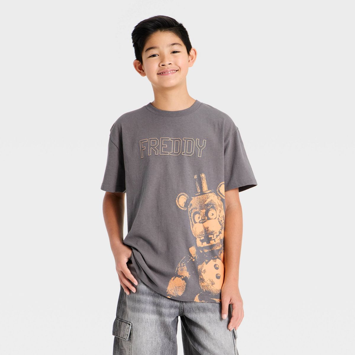 Boys' Five Nights at Freddy's Oversized Front and Back Graphic T-Shirt - Gray