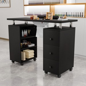 Karlhome 42.5 in. White MDF 3-Drawer Manicure Table Nail Desk with Open Side Cabinet, Doors, Electric Dust Collector - 1 of 4