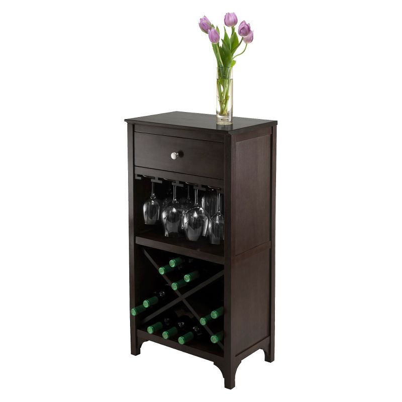 X-Shelf Drawer Wine Cabinet Wood/Coffee - Winsome, 6 of 8