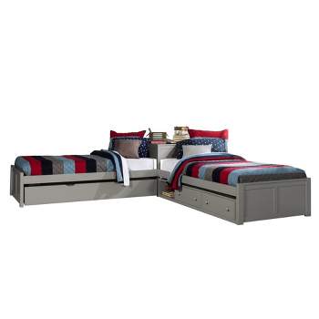 Twin Pulse Wood L-Shaped Kids' Bed with Storage and Trundle Gray - Hillsdale Furniture