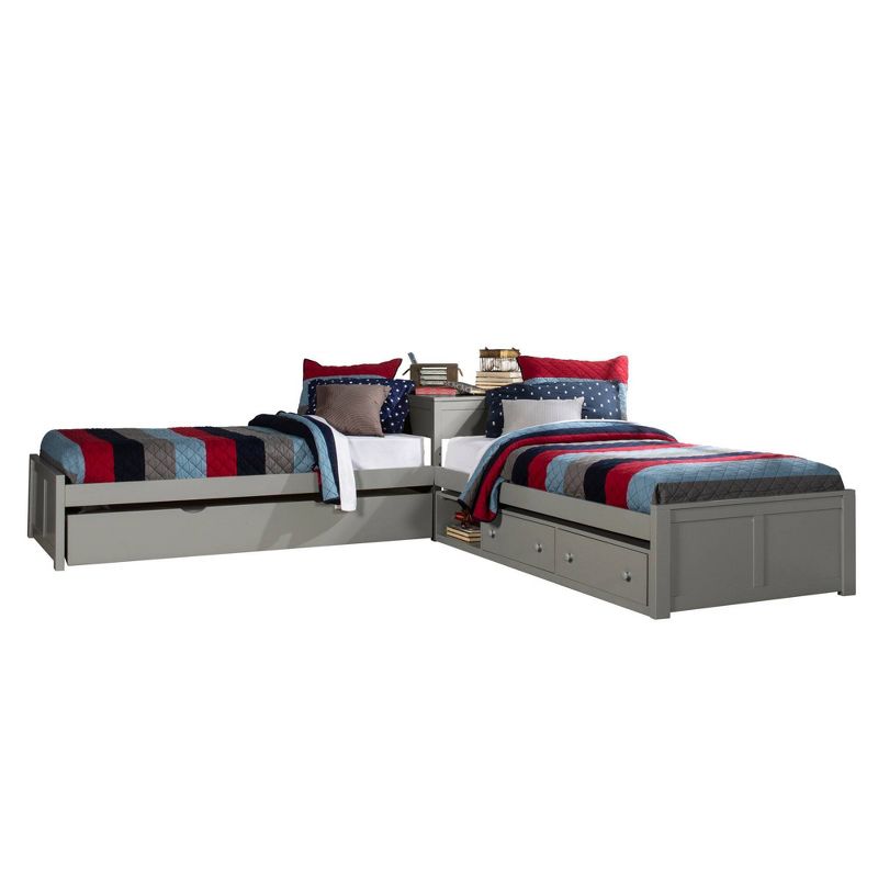 Twin Pulse Wood L-Shaped Kids&#39; Bed with Storage and Trundle Gray - Hillsdale Furniture, 1 of 5