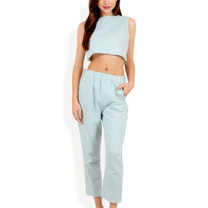 Anna-Kaci Women's Two-Piece Sleeveless Crop Top and Elastic Waist Tapered Pants Set with Pockets - 1 of 4