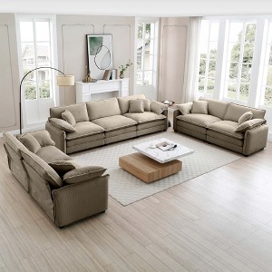 3-Piece Corduroy Fabric Modern Sofa Set with Two 2-Seaters and One 3-Seater, Large Deep Seat, Sofat Cushion and Pillows - 1 of 4