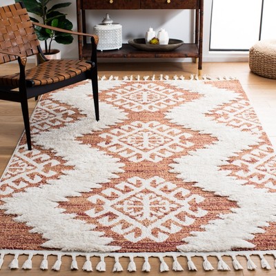 Orange and Ivory Diamond Shag Rectangular Area Rug