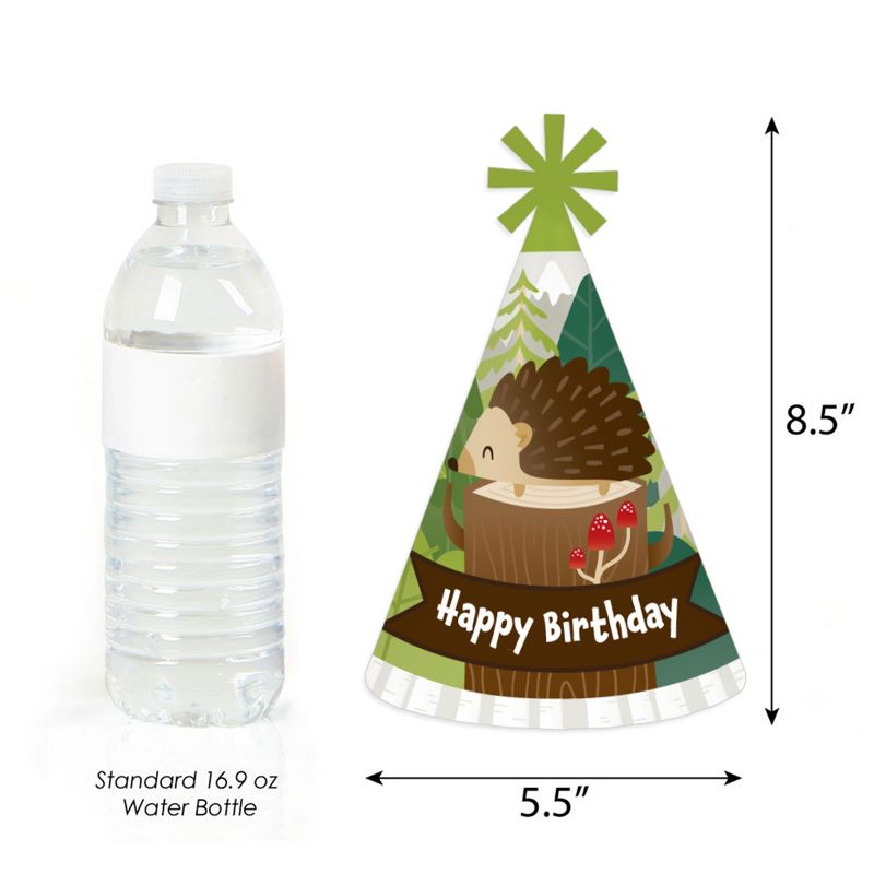 Big Dot of Happiness Forest Hedgehogs - Cone Happy Birthday Party Hats for Kids and Adults - Set of 8 (Standard Size), 3 of 8