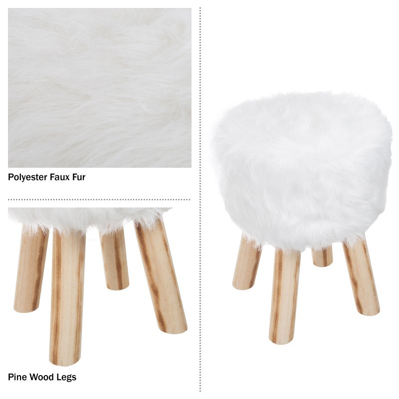 Lavish Home Round Faux Fur Ottoman, Footrest, or Accent Stool (White), 3 of 8