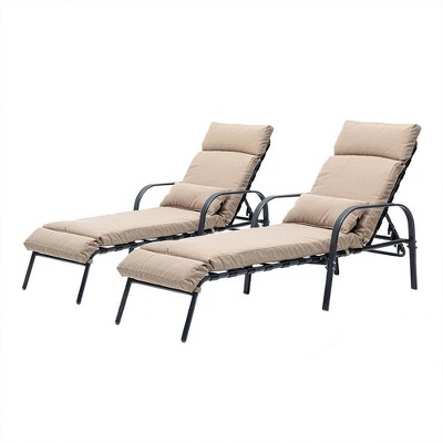 2pc Outdoor Adjustable Chaise Lounge Chairs with Cushions - Tan - Crestlive Products