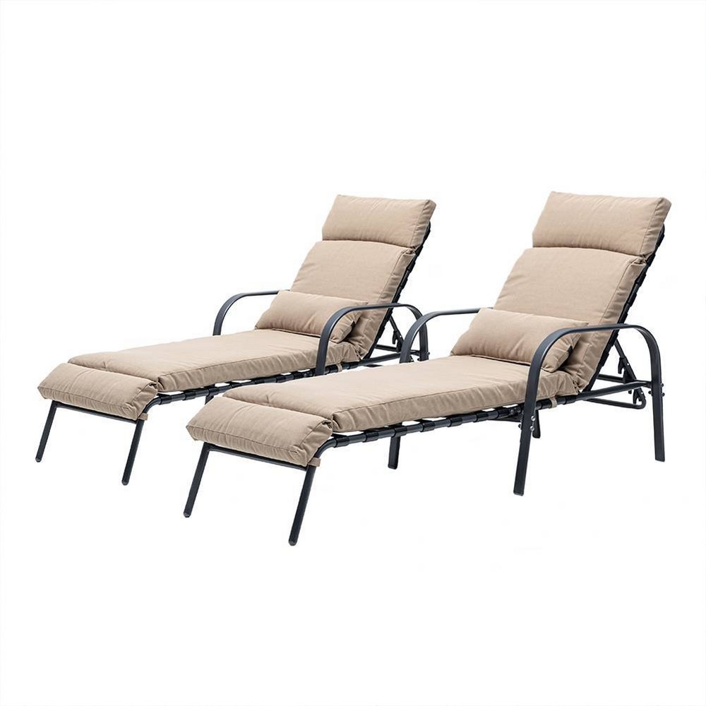 Photos - Garden Furniture 2pc Outdoor Adjustable Chaise Lounge Chairs with Cushions - Tan - Crestliv