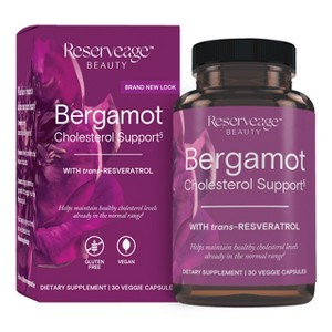 Reserveage Beauty Bergamot Cholesterol Support with Resveratrol - Antioxidant Supplement for Cardiovascular Support - Vegan, 30 Capsules (30 Servings) - 1 of 4