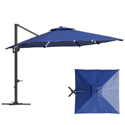 10x10FT Square Double Top Patio Umbrella with LED Lights