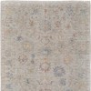 Tan Brown and Blue Floral Hand Woven Distressed Area Rug With Fringe - 4 of 4