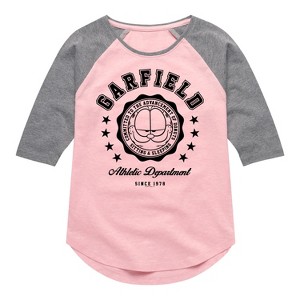 Girls' - Garfield - Varsity Seal Shirt Tail Raglan Graphic T-shirt - 1 of 3