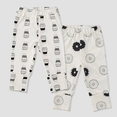 Layette by Monica + Andy Baby 2pk Donuts and Coffee Print Pull-On Pants - White/Black 0-3M