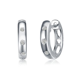 Guili Mini Halo Sterling Silver Mini Hoop Earrings with bright Cubic Zirconia accents, offering a polished modern look for daily wear - 1 of 4