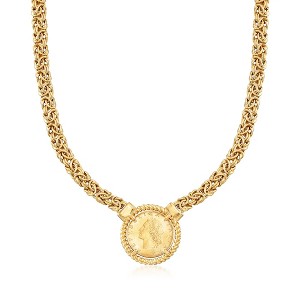 Ross-Simons Italian 18kt Gold Over Sterling Replica Lira Coin Byzantine Necklace - 1 of 4