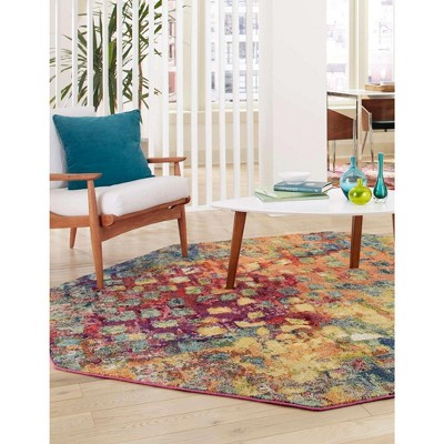 Colorful Abstract Octagon Synthetic Indoor Rug