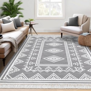 TROPOW Vintage Floral Washable Rug - Non-Slip Fringed Carpet for Living Room & Bedroom - 1 of 4