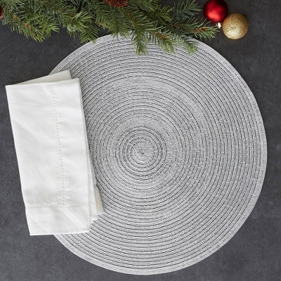 Set of 4 Metallic Silver Round Woven Placemats