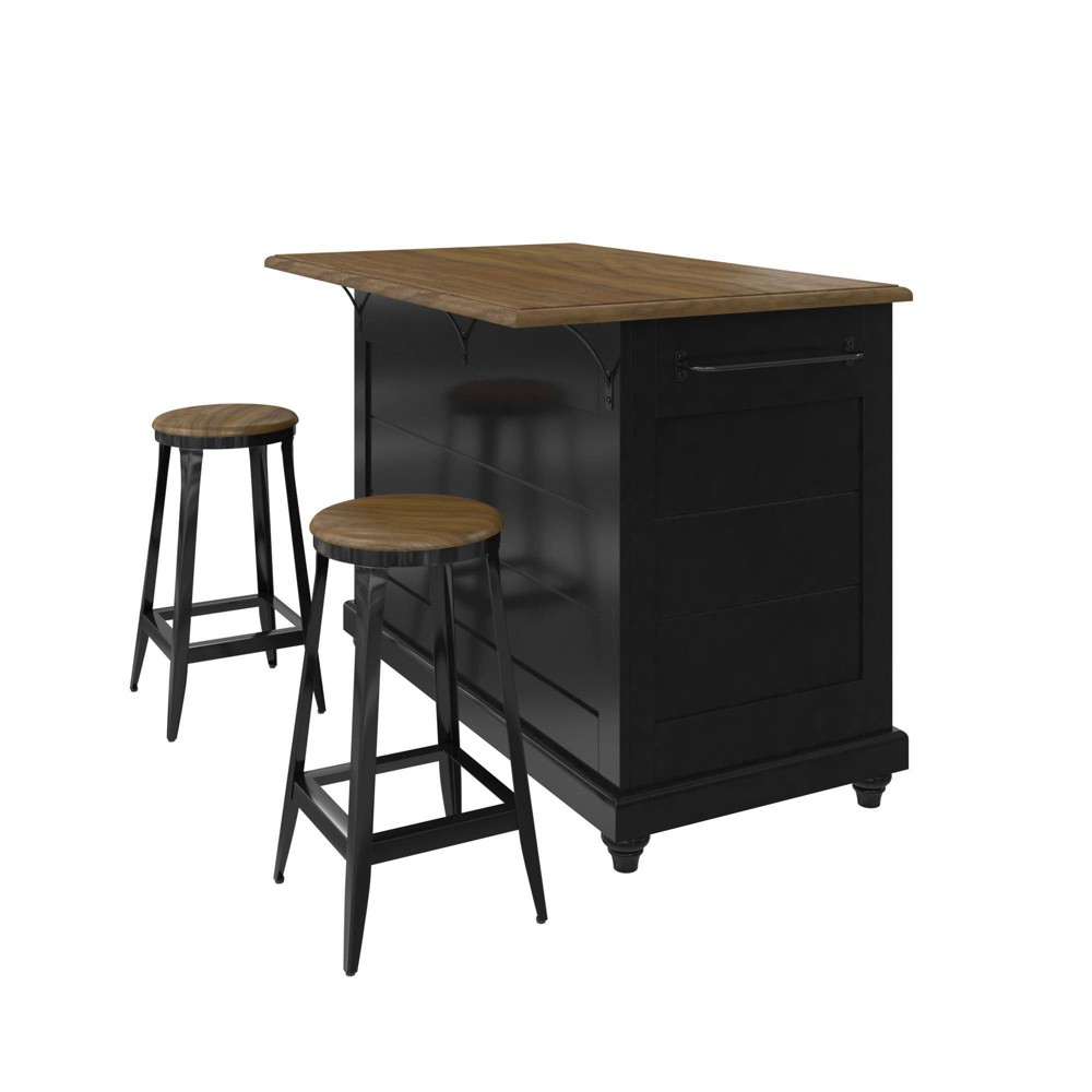 Photos - Kitchen System 2 Stools and 2 Drawers Mona Kitchen Island with Black - Room and Joy