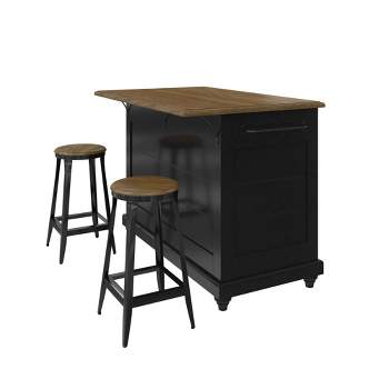 2 Stools and 2 Drawers Mona Kitchen Island with Black - Room and Joy
