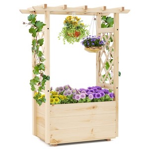 Tangkula Wooden Raised Garden Bed/ Lattice Trellises Hanging Roof Drainage Indoor Outdoor - 1 of 4