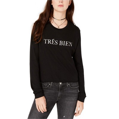 Carbon Copy Womens Tres Bien Embellished T-Shirt, Black, Large